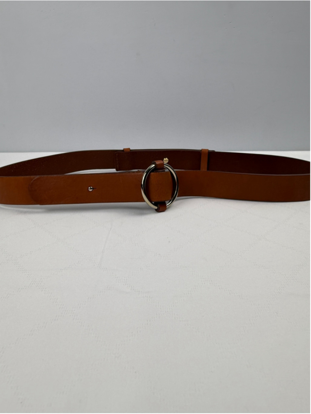 Lands' End Brown Leather O ring Belt Equestrian Women Brass Hardware Sz 36